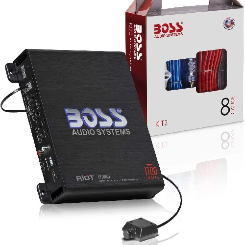 5. BOSS Audio Systems R1100MK Car Amplifier and 8 Gauge Wiring Kit